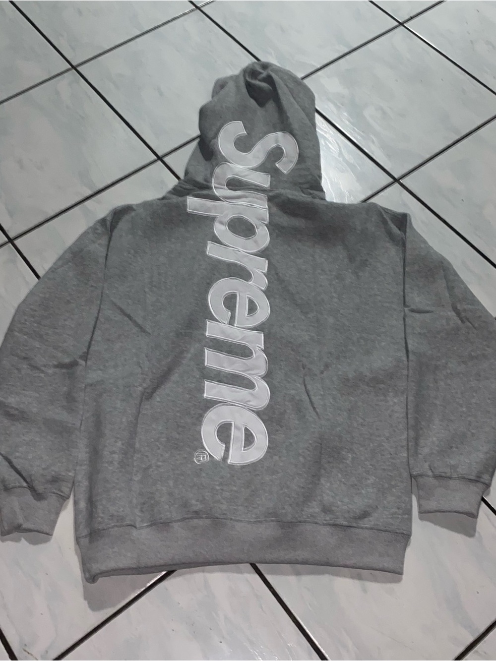 Supreme Grey Vertical Logo Hoodie - Men's Pullover
